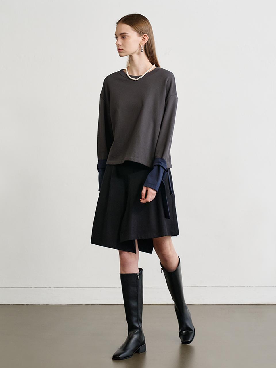 LE YIEL Removable Sleeve Crop Sweatshirt [Charcoal Grey]