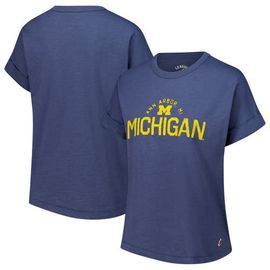 LEAGUE COLLEGIATE WEAR Women's League Collegiate Wear Navy Michigan Wolverines Slub Rolled Cuff T-Shirt 