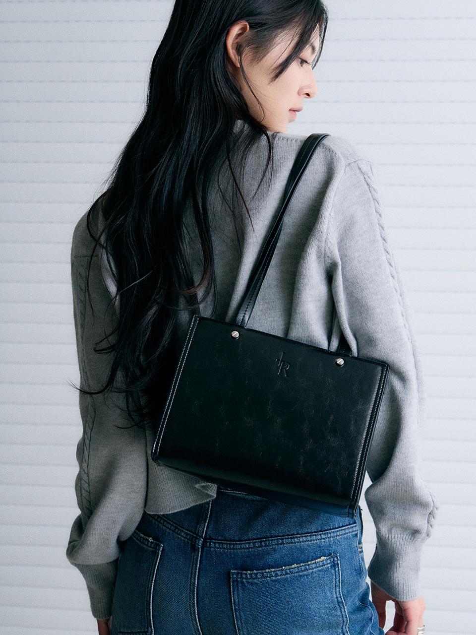 leathery Bolted Square Shoulder Bag / Mini [2 COLORS]