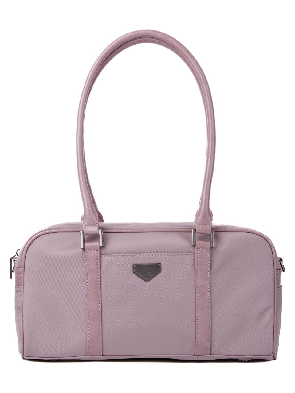 leathery Boston Nylon Shoulder Bag [PALE PINK]