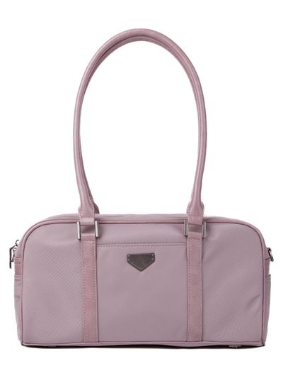leathery Boston Nylon Shoulder Bag [PALE PINK]