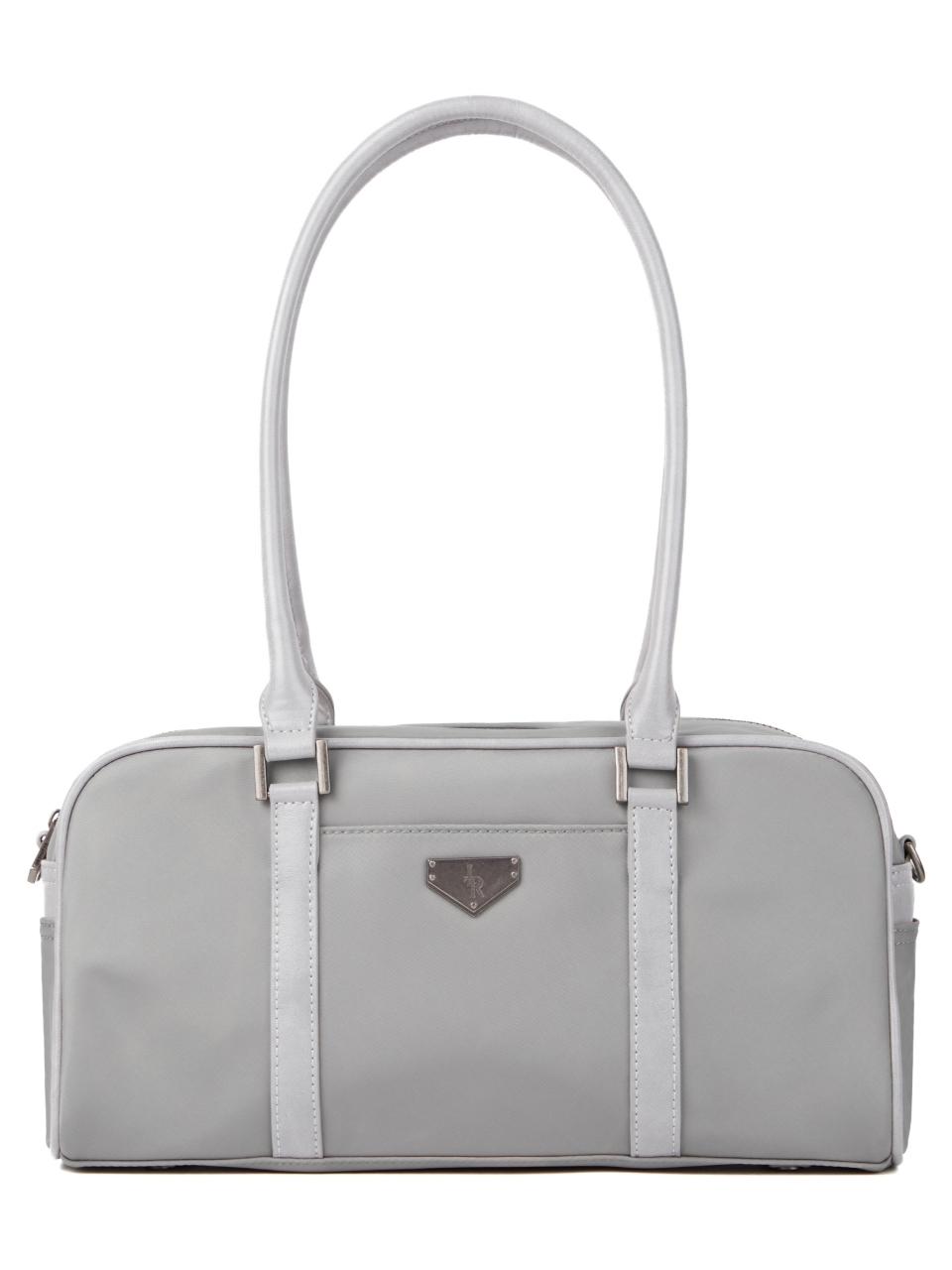 leathery Boston Nylon Shoulder Bag [SILVER GREY]