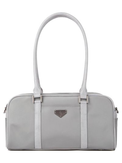 leathery Boston Nylon Shoulder Bag [SILVER GREY]