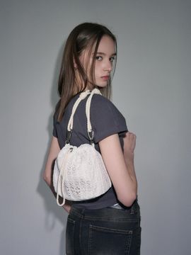 leathery Lace Mini Bucket Bag [light brown]