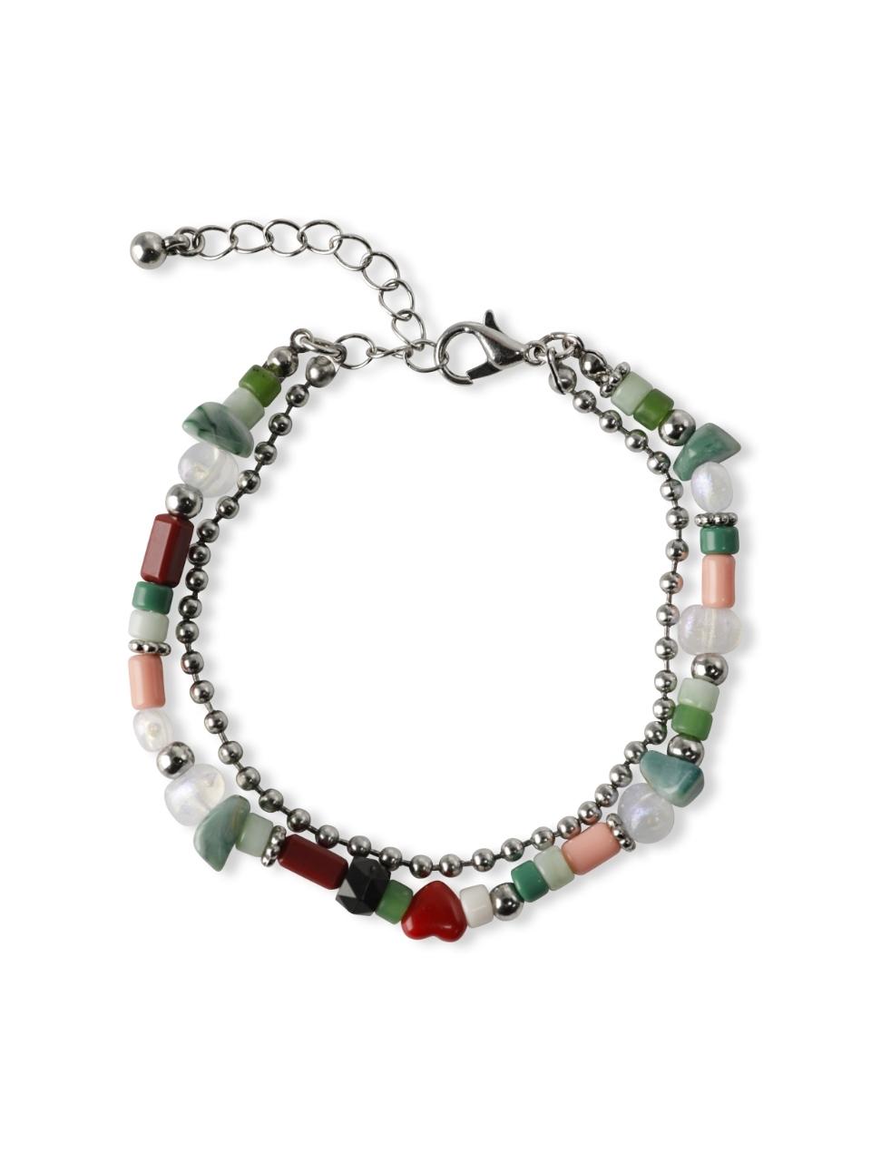 leathery Mid Heart Beads Bracelet