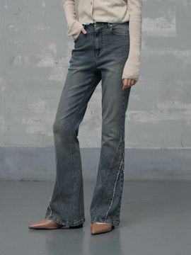 leathery Tassel Embossed Bootcut Denim Pants