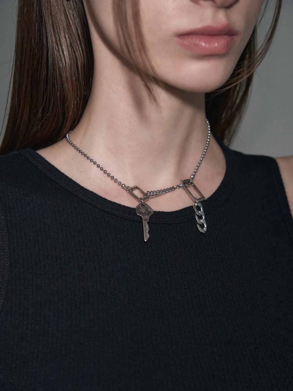 leathery UNLUCK Chain Necklace