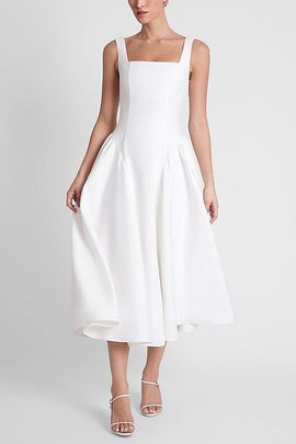 LEAU LEAU Chloe Corset Midi Dress in White, Women's at Urban Outfitters
