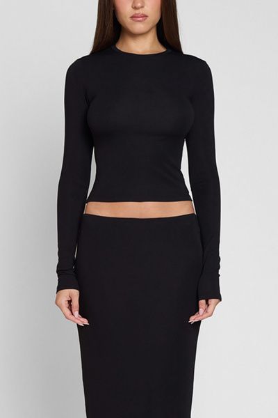 LEAU LEAU Everyday Jersey Long Sleeve Top in Black, Women's at Urban Outfitters