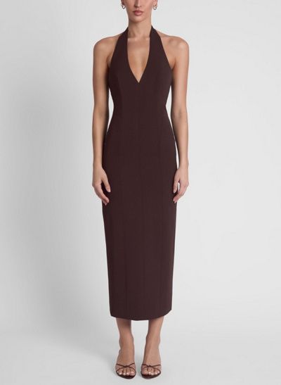 LEAU LEAU Helena Halter Midi Dress in Brown, Women's at Urban Outfitters