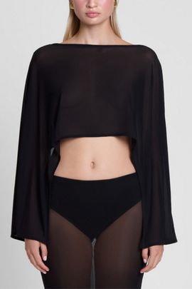 LEAU LEAU Imogen Sheer Mesh Cape Top in Black, Women's at Urban Outfitters