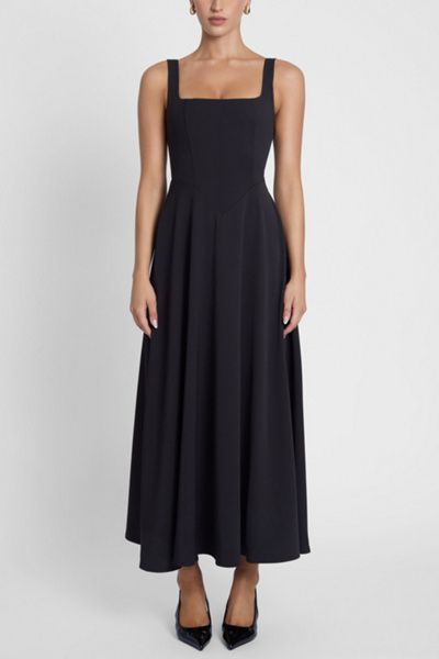 LEAU LEAU Serenity Square Neck Corset Midi Dress in Black, Women's at Urban Outfitters