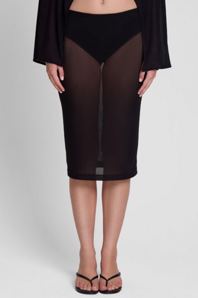 LEAU LEAU Vesper Sheer Mesh Knee Length Skirt in Black, Women's at Urban Outfitters