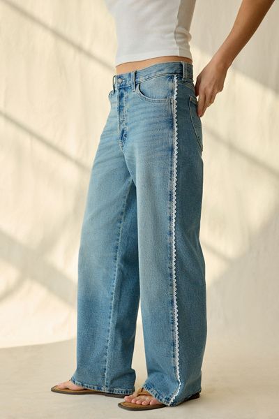 Lee Lee Lace Side Seam Low-Slung Slouch Jean in Forever Light, Women's at Urban Outfitters