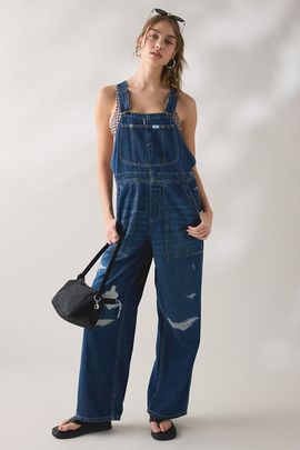 Lee Lee Relaxed Straight Bib Denim Overall in Tinted Denim, Women's at Urban Outfitters