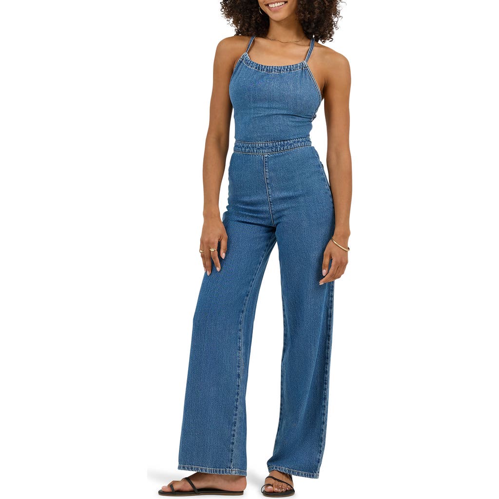Lee Lee Wide Leg Denim Halter Jumpsuit