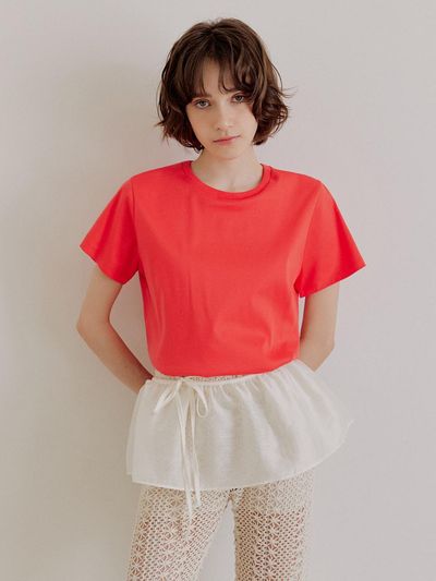 LeftSeoul 60-count Combed Cotton Half T-shirt [PINK Orange]
