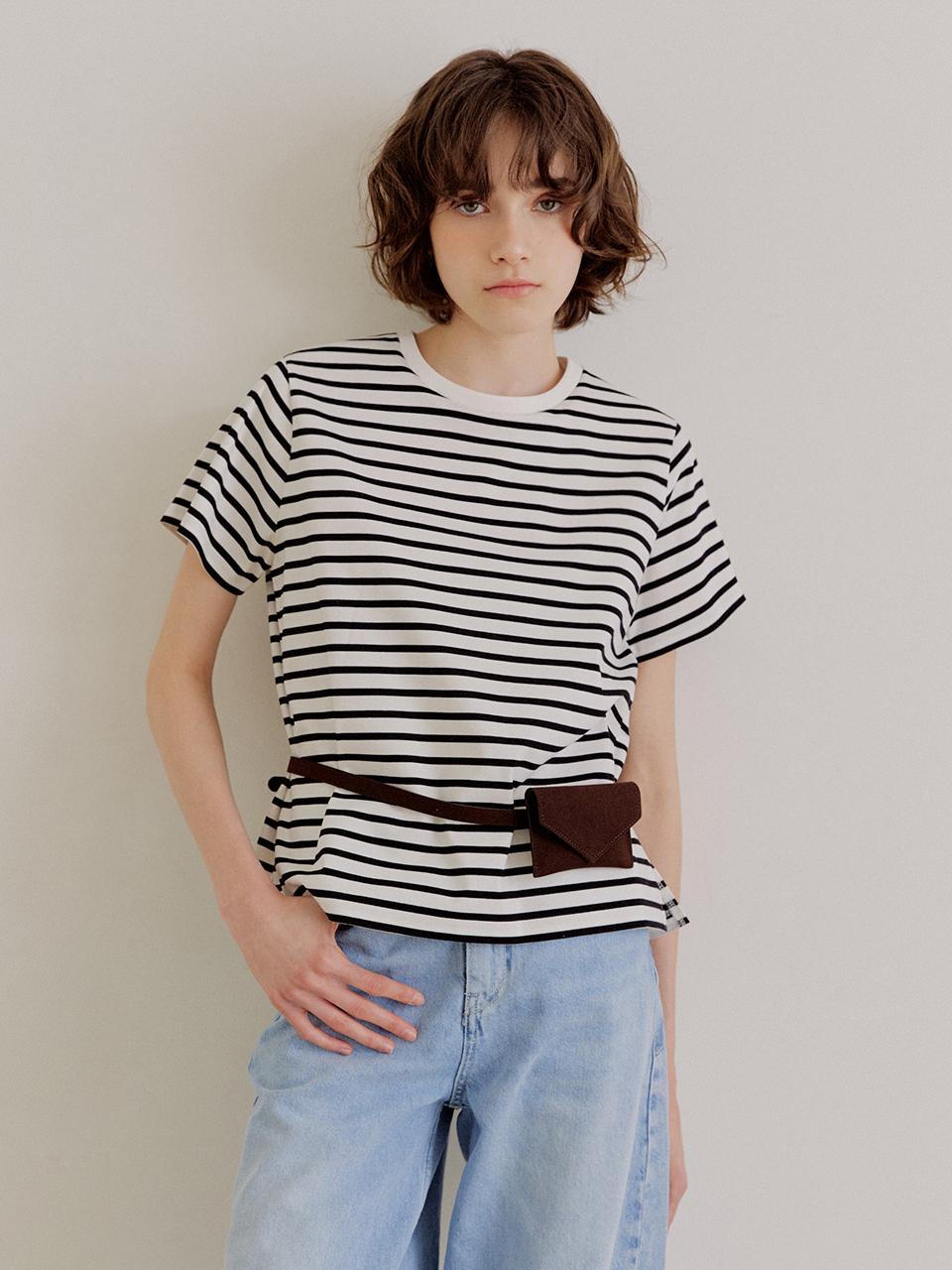 LeftSeoul 60-count Yarn Cotton Half T-shirt [Stripe]