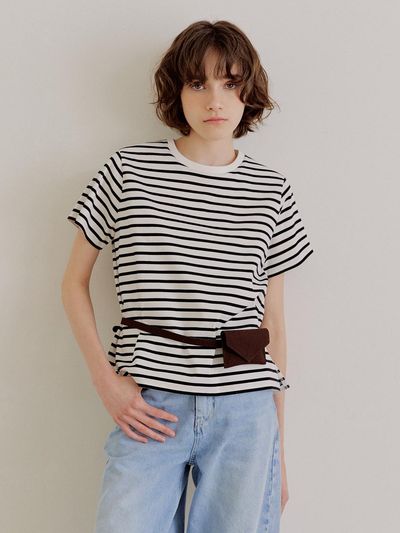 LeftSeoul 60-count Yarn Cotton Half T-shirt [Stripe]
