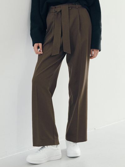 LeftSeoul Belted Wide-leg Pants - Brown