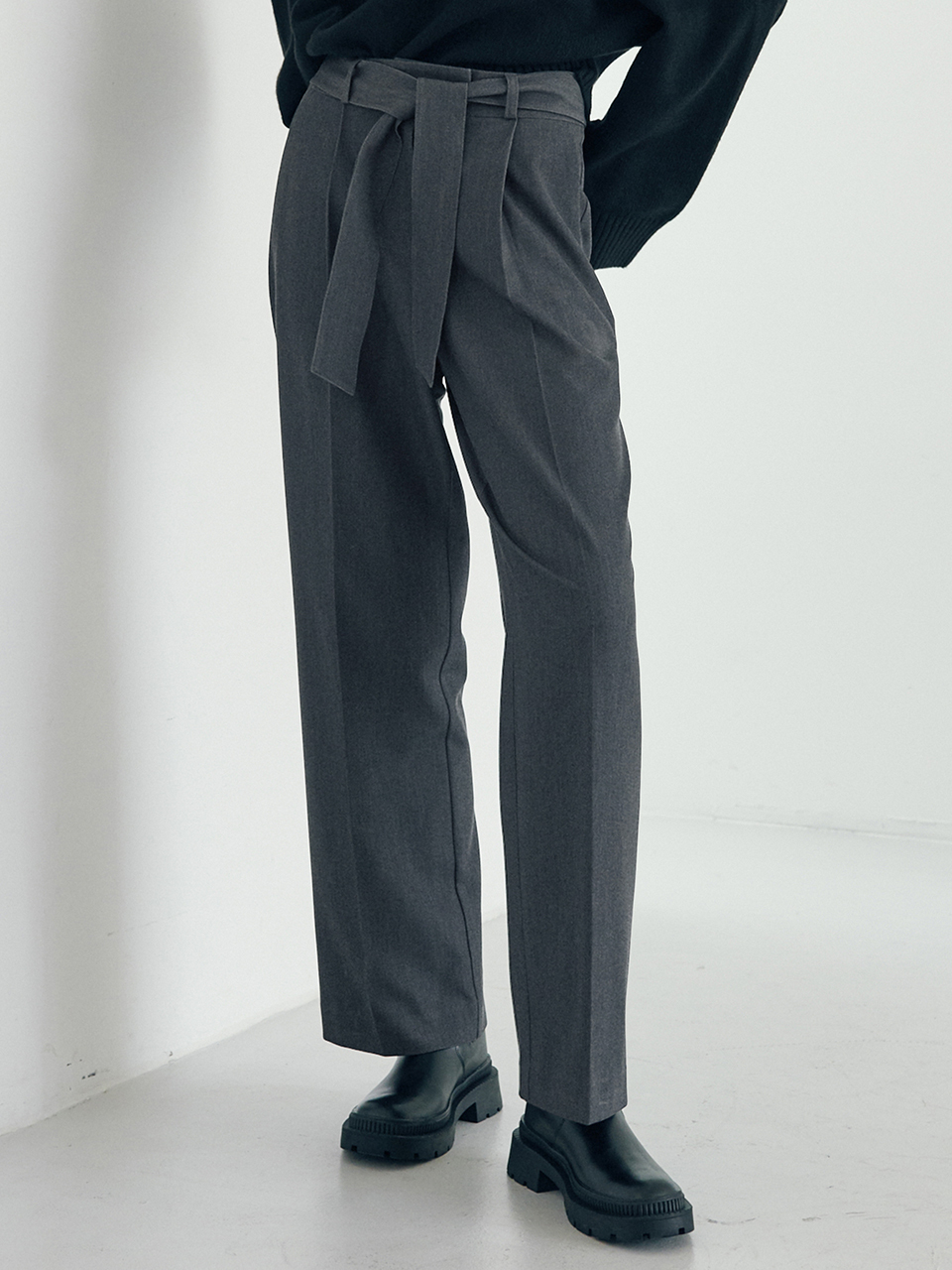 LeftSeoul Belted Wide-leg Pants - Grey