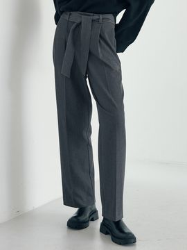 LeftSeoul Belted Wide-leg Pants - Grey