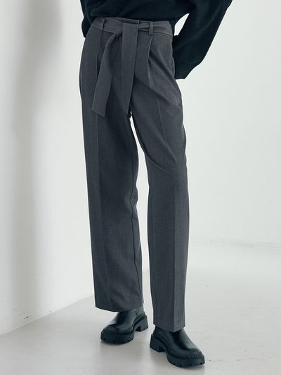 LeftSeoul Belted Wide-leg Pants - Grey