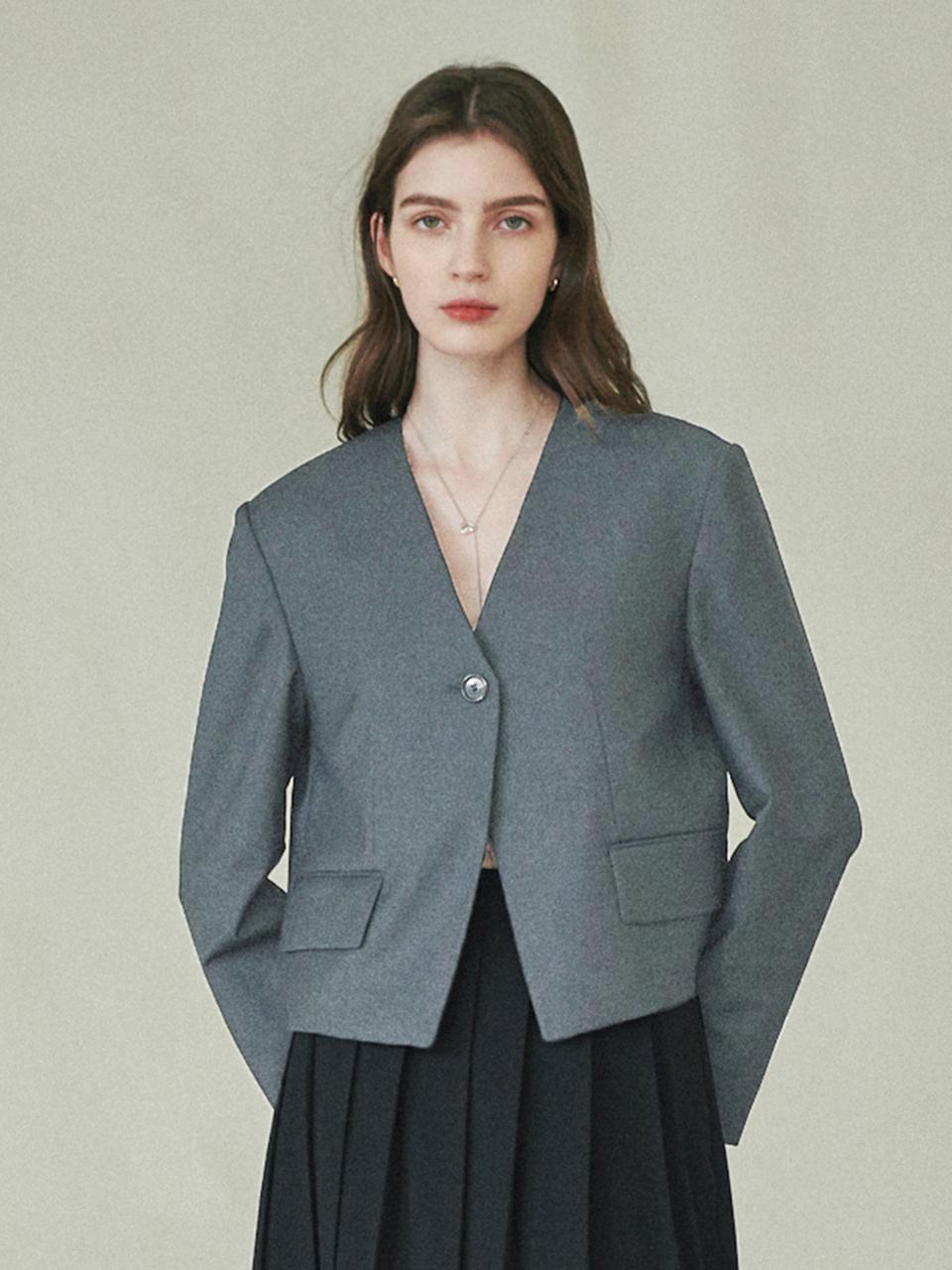 LeftSeoul Collarless Blazer - Gray