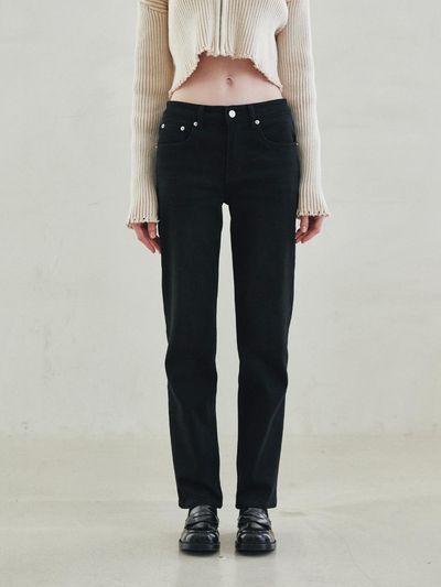 LeftSeoul Fleece Lined Straight Fit Washed Denim Pants