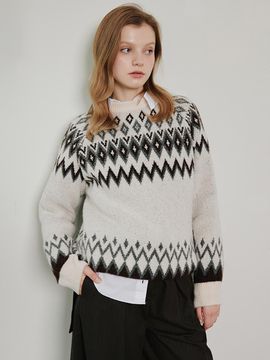 LeftSeoul Nordic PATTERN Pullover [beige]
