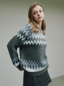 LeftSeoul Nordic PATTERN pullover [Gray]