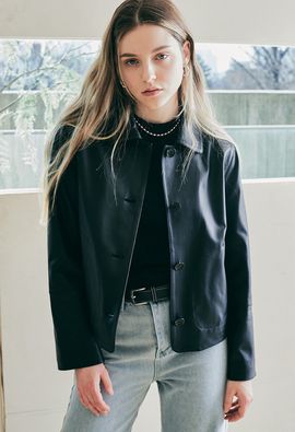 LeftSeoul Real Lambskin Loose Cropped Jacket_Black
