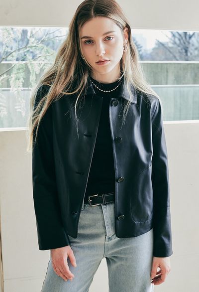 LeftSeoul Real Lambskin Loose Cropped Jacket_Black