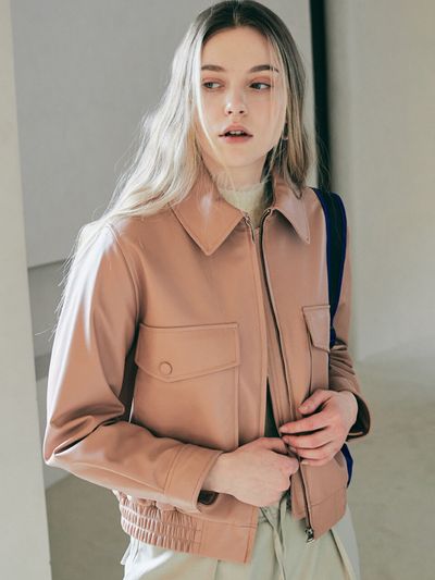 LeftSeoul Real Lambskin Pocket Cropped Jacket_Pink