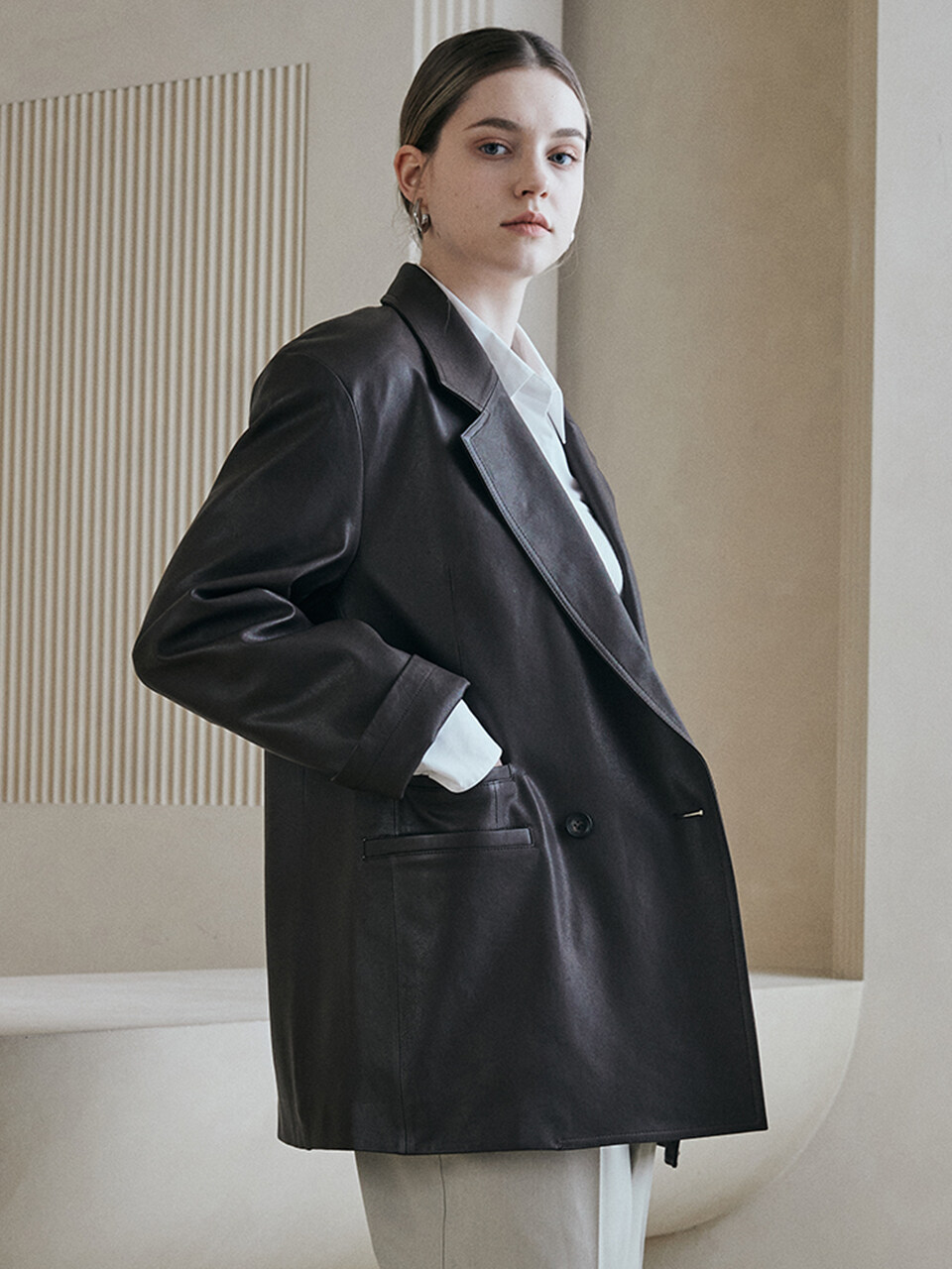 LeftSeoul Real Lambskin Vegetable Overfit Jacket_Brown