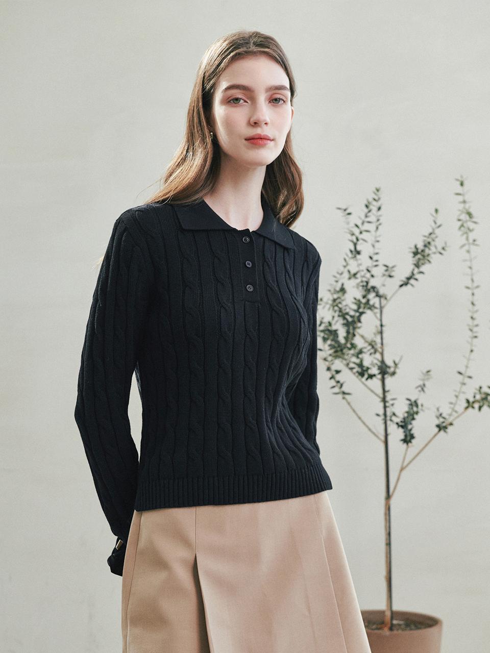 LeftSeoul Screw Collar Knit - Black