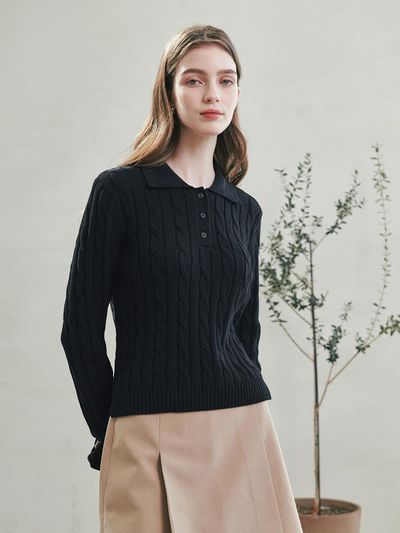 LeftSeoul Screw Collar Knit - Black