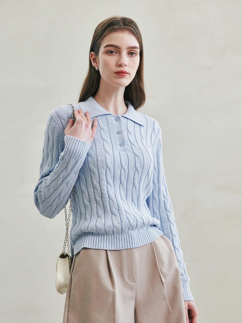LeftSeoul Screw Collar Knit - Sky