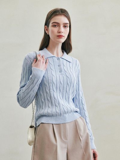 LeftSeoul Screw Collar Knit - Sky