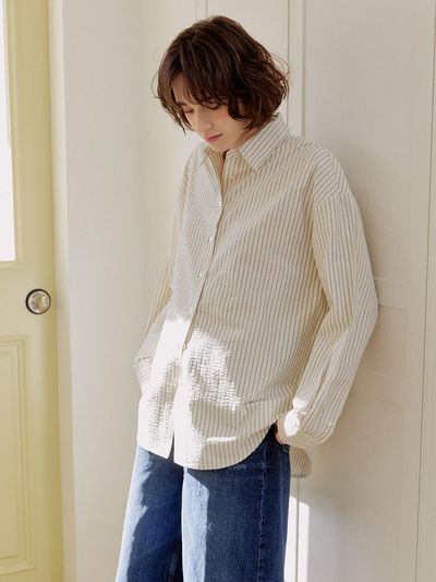 LeftSeoul Seersucker Overfit Stripe Shirt [Green]
