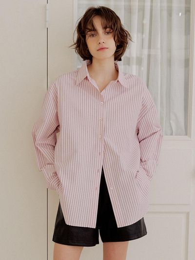 LeftSeoul Seersucker Overfit Stripe Shirt [Pink]