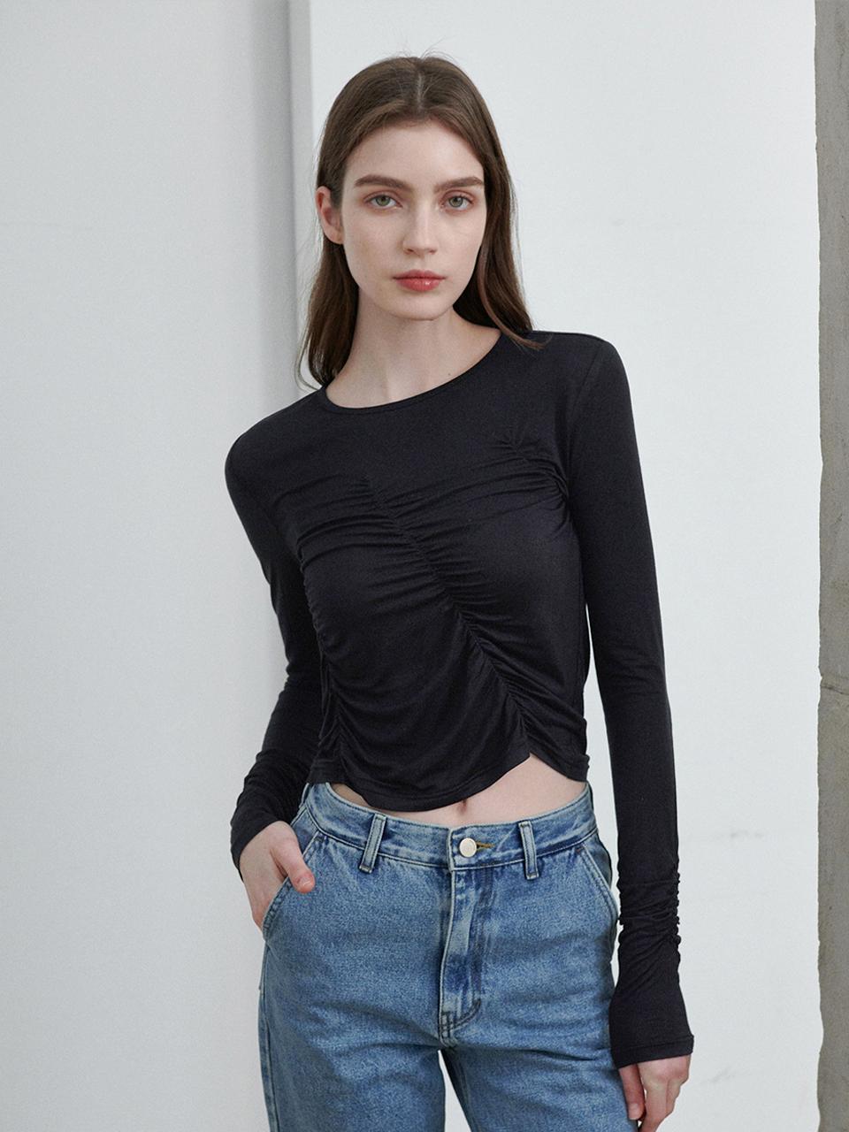 LeftSeoul Shirred Slim T-shirt - Black