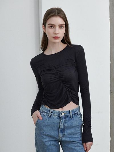 LeftSeoul Shirred Slim T-shirt - Black