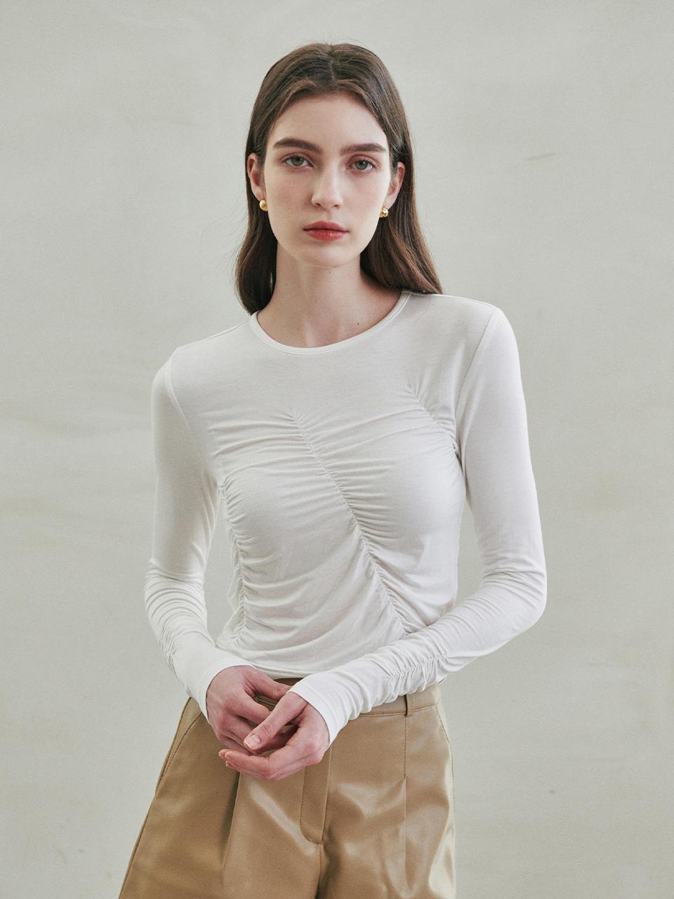 LeftSeoul Shirred Slim T-shirt - White