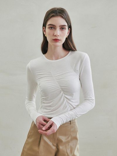 LeftSeoul Shirred Slim T-shirt - White