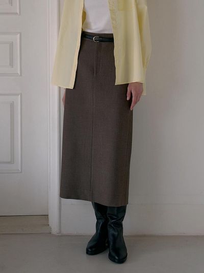 LeftSeoul Slit Detail Clean-falling Maxi Skirt [Brown]