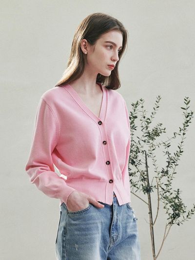LeftSeoul Standard Fit Basic Cardigan - Pink