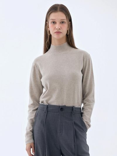 LEI AVERY Cashmere Mock Neck Loose Fit Knit [Grey]