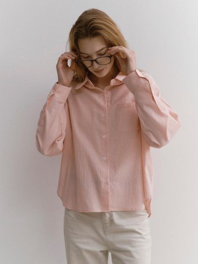 LEI AVERY Oversized Stripe Shirt (Pink)