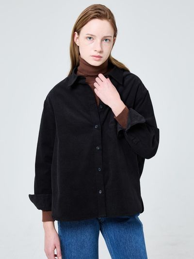 LEI AVERY Semi-overfit Premium Corduroy Shirt [Black]